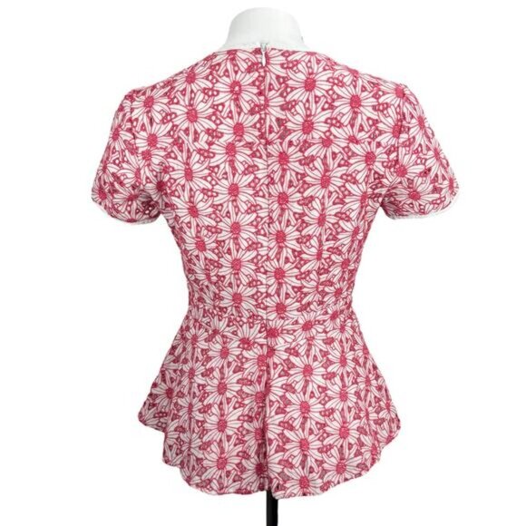 MICHAEL Michael Kors Floral Eyelet Peplum Short Sleeve Blouse Top Sz 6 - Picture 2 of 5